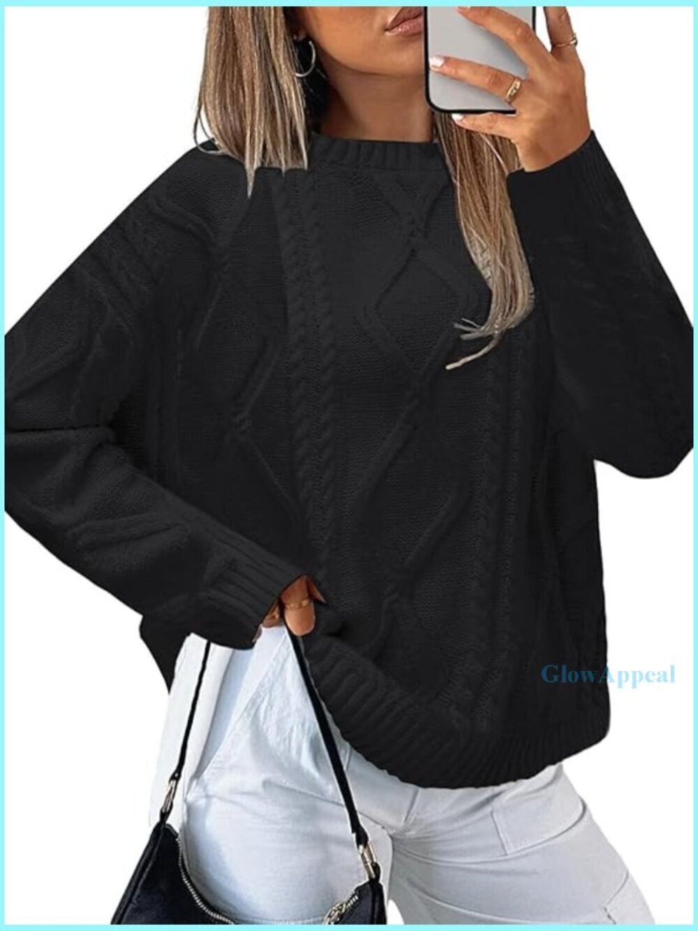 Oversized Cable Knit Sweater Crewneck Chunky Knit Loose Fit Pullover
